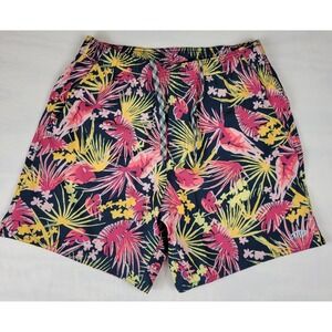 AFTCO Mens Tropical Palm Print Swim Trunks M Pink Yellow Navy M229 Board Shorts